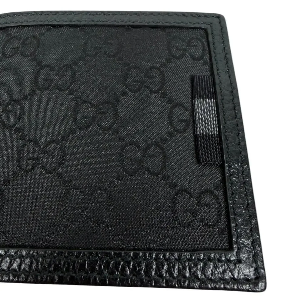 Gucci GG Monogram Canvas Bi-Fold Wallet Leather Trim Black 260987